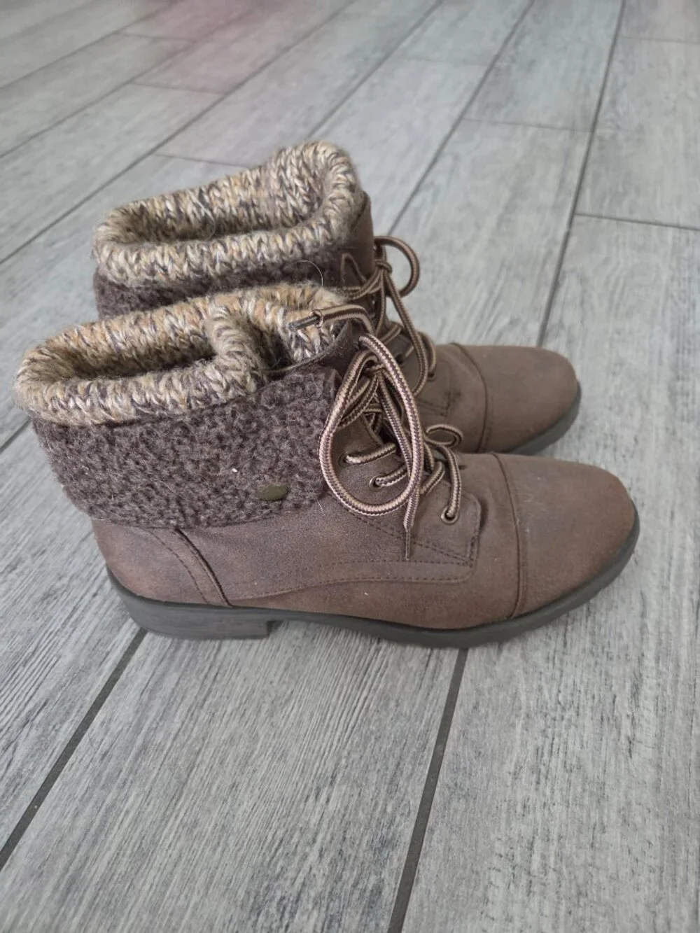 White Mountain Savada Boots Sweater Knit Lace-Up Ankle Brown Women's Size 7.5